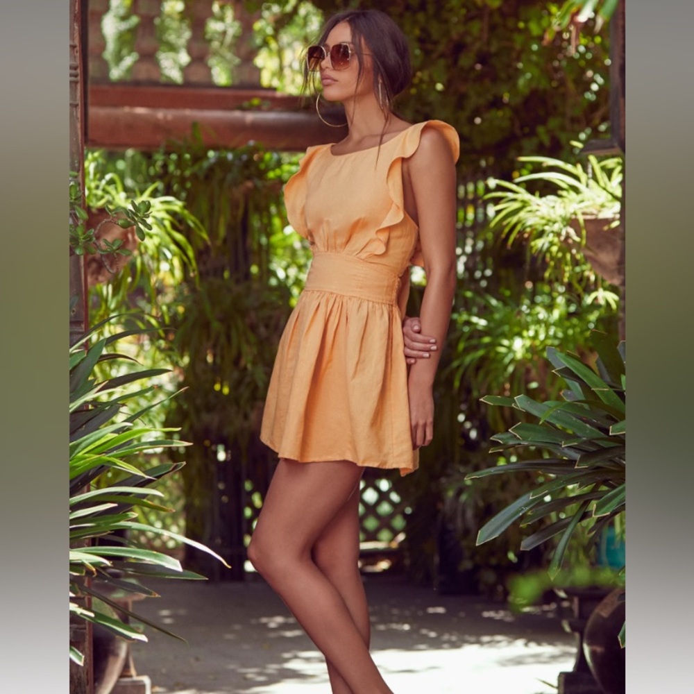 Free People linen sun yellow Erin dress with tie back